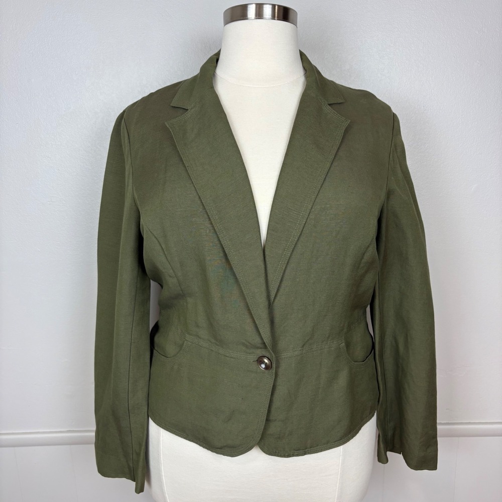Jones Wear‎ Women's Linen Blend Blazer Size 18 Olive Green Pockets Career Office